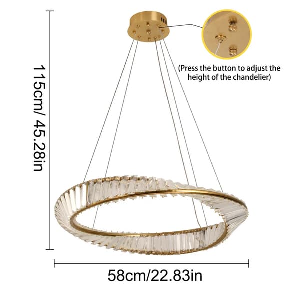 LED Lyx Ring Pendellampa, Bytbara Färgval, Elegant Kristalldesign,3 färger Bytbara, D60CM