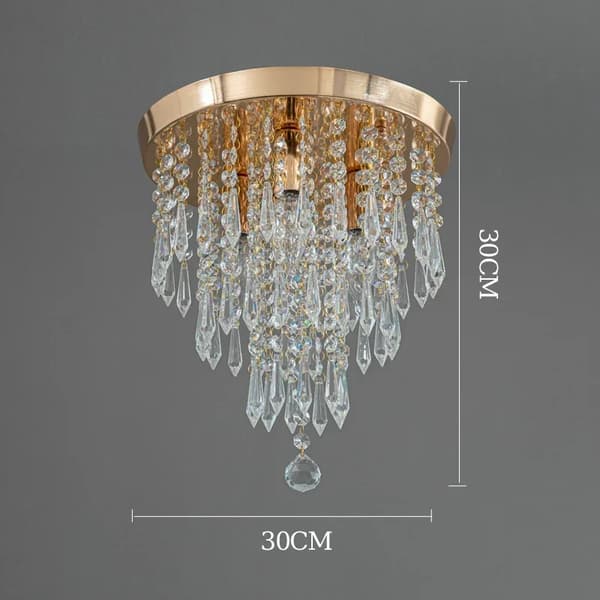 Taklampa, Elegant Kristalldesign, 5W E14 Sockel,Varm vit, Transparent kristall, Gyllene Tallrik