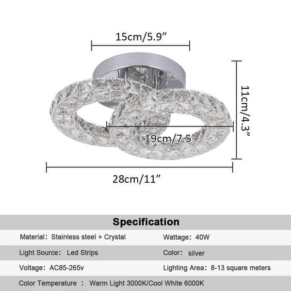 Moderne Krystal Loftkrone, 40W LED Belysning, 8-13m² Dækning,3MY2, Kold Hvid
