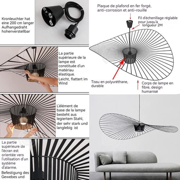 INN Pendellampa 220v 60cm justerbar lampa i 3 färger LED-upphängning halmhatt form ljuskrona vertigo suspensio