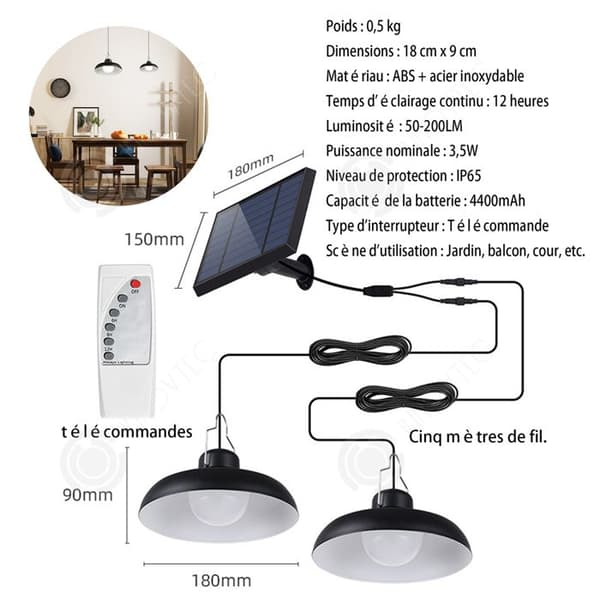 INN Solar Lamp 3 Färgtemperaturer 5 Ljusstyrka Modes 200 Lumen Solar Lamp IP65 Vattentät Solar Chandelier for Outdoor