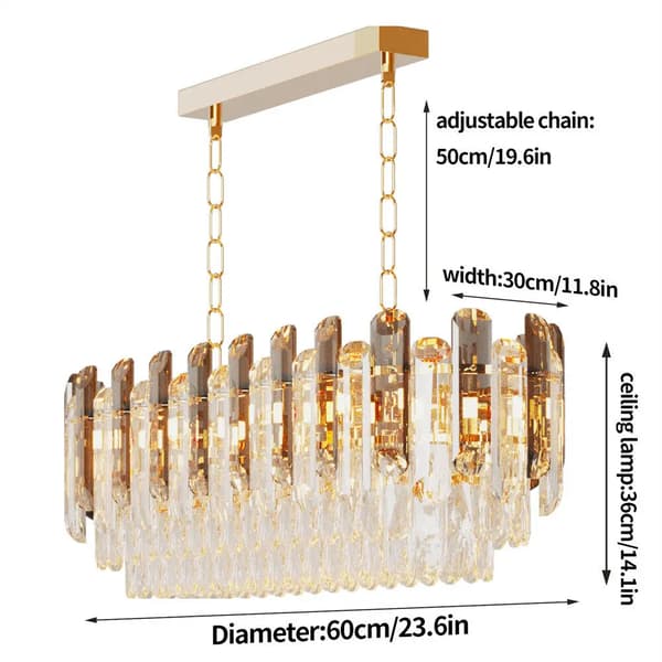 Krystal LED Lysekrone, Justerbar Højde, 24W Effektudgang,60x30cm