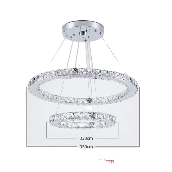 Moderne LED Krystallyse, Stilfuldt Design, Tilpasselig Belysning,2Ringe D50XD30cm, Kølig Hvid