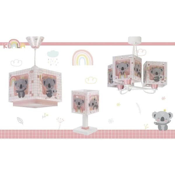 Dalber - 3-ljus hänglampa för barn - Koala - Koala motiv, L 39 cm, H 30 cm, Rosa