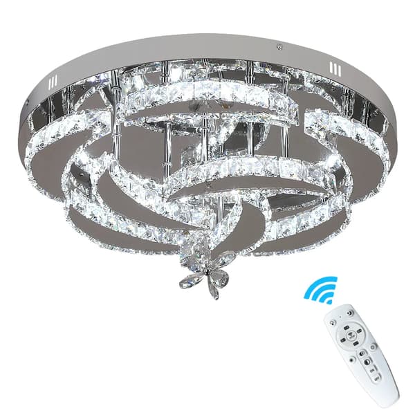 Kristall LED Taklampa, 56W Ljusstyrka, Fjärrdimmerfunktion,Modell B silver, CCT förändringsbar