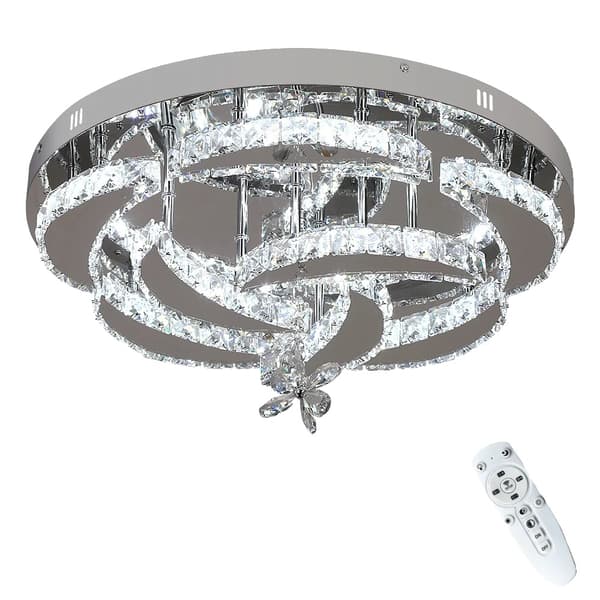 Kristall LED Taklampa, 56W Ljusstyrka, Fjärrdimmerfunktion,Modell B silver, Dimming med fjärrkontroll