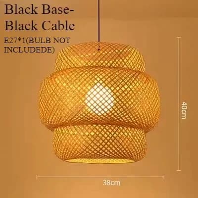 Vævet Bambus Lysekrone, Justerbar Højde, Kompatibel med E26 Pærer,BK-38CM, Ingen pære