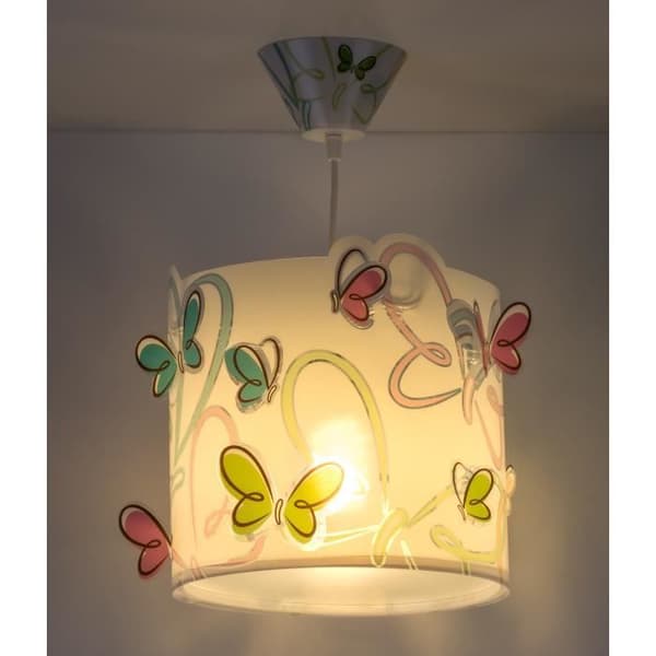 Barnhängande lampa - Dalber - Fjäril - Färgglada fjärilar mönster - Vit, rosa, grön, blå - 26 cm