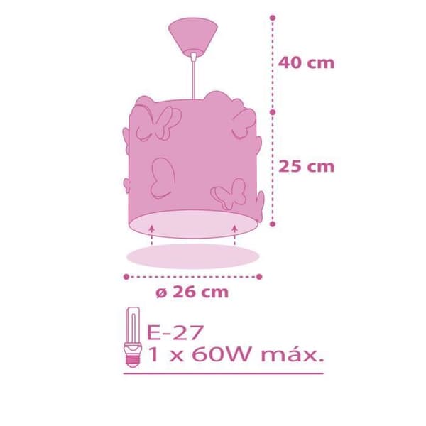 Barnhängande lampa - Dalber - Fjäril - Färgglada fjärilar mönster - Vit, rosa, grön, blå - 26 cm