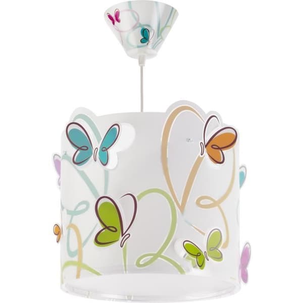 Barnhängande lampa - Dalber - Fjäril - Färgglada fjärilar mönster - Vit, rosa, grön, blå - 26 cm