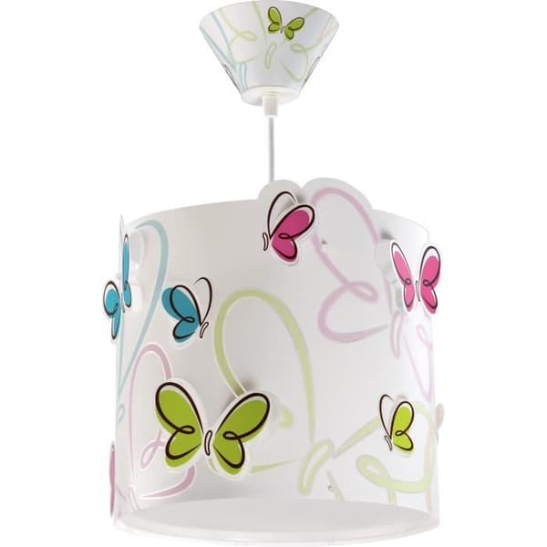 Barnhängande lampa - Dalber - Fjäril - Färgglada fjärilar mönster - Vit, rosa, grön, blå - 26 cm Multifärg