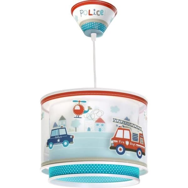 Dalber - Pendellampa för barn - Polis - Polis- och brandkårsmotiv, L 26 cm, H 30 cm, Blått och vitt Blå