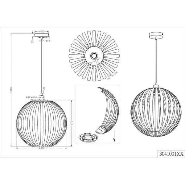 Hänglampa - ZUCCA - Design Boll - Krom - H 150 cm - Diameter 40 cm