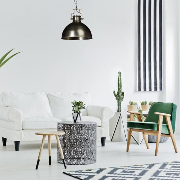 Relaxdays Upphängningslampa i industriell stil HxBxD 145 x 40,5 x 40,5 cm metallklockformad lampskärm 40W ljusarmatur, silvergrå