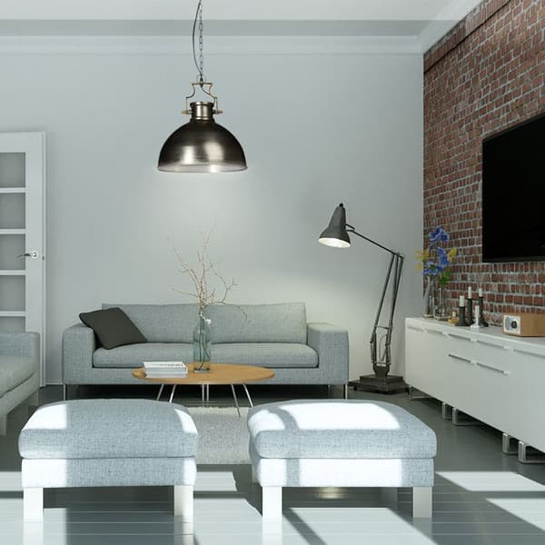 Relaxdays Upphängningslampa i industriell stil HxBxD 145 x 40,5 x 40,5 cm metallklockformad lampskärm 40W ljusarmatur, silvergrå