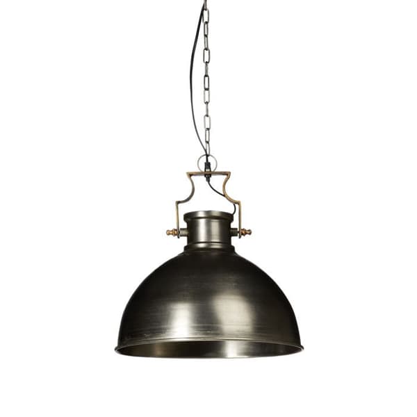 Relaxdays Upphängningslampa i industriell stil HxBxD 145 x 40,5 x 40,5 cm metallklockformad lampskärm 40W ljusarmatur, silvergrå