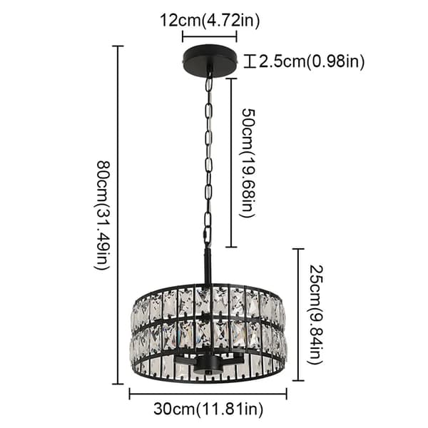 Modern kristallpendellampa, justerbar höjd, dimbar LED,svart 1st
