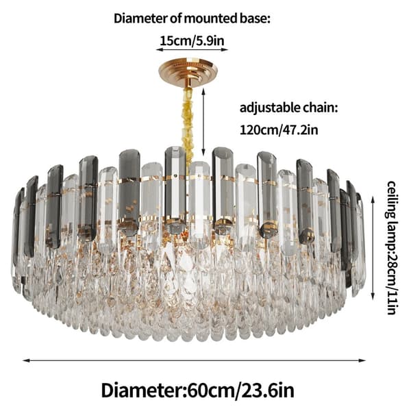 Krystal Lysekrone, Elegant Design, Justerbar Højde,60cm (24 tommer)