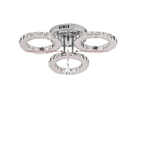 Modern LED Kristallpendellampa, Stilren Design i Rostfritt Stål,3 Ringar, Varmt ljus utan RC