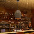 Miniatyrbillede 3 af 4: Lampen Vintage Kandelaber, Justerbar Højde, Holdbart Træ og Jern, Unik Vinfad Design