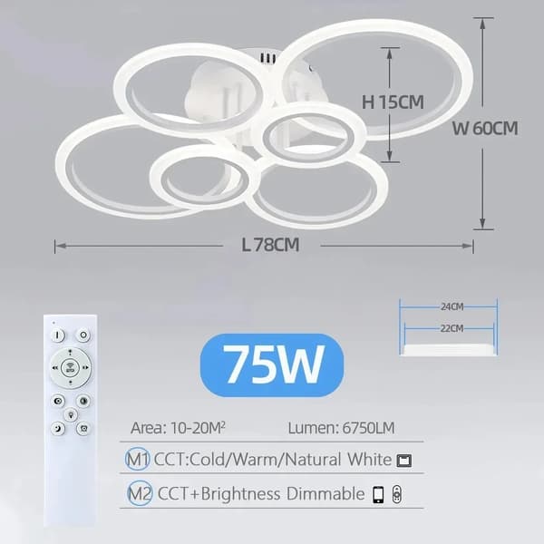 Moderne Kranse Loftlys, 43W LED, Dæmpbar & Smart Kontrol,HVID