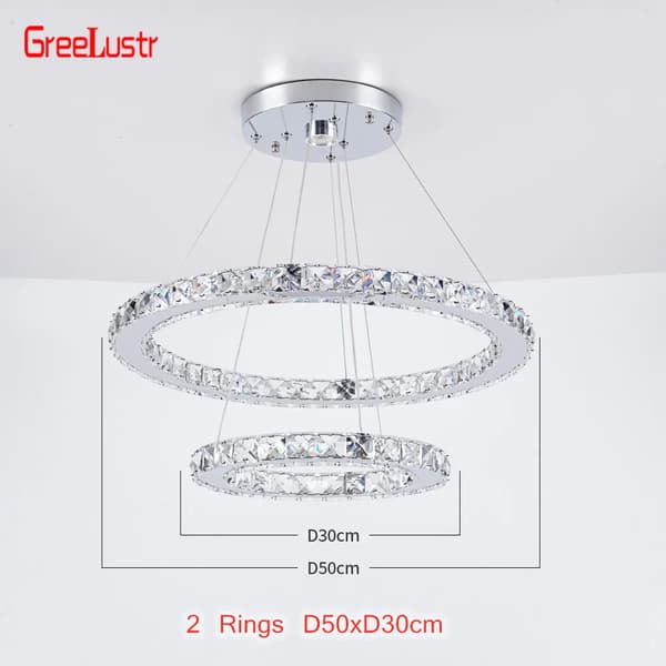 Modern LED-krona, stilren design, anpassningsbar belysning,2Ringar D50XD30cm, dimming med fjärrkontroll