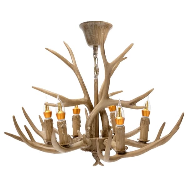 Hornkrona, Retro Stil, Sex LED-lampor,Brun, 0-5W