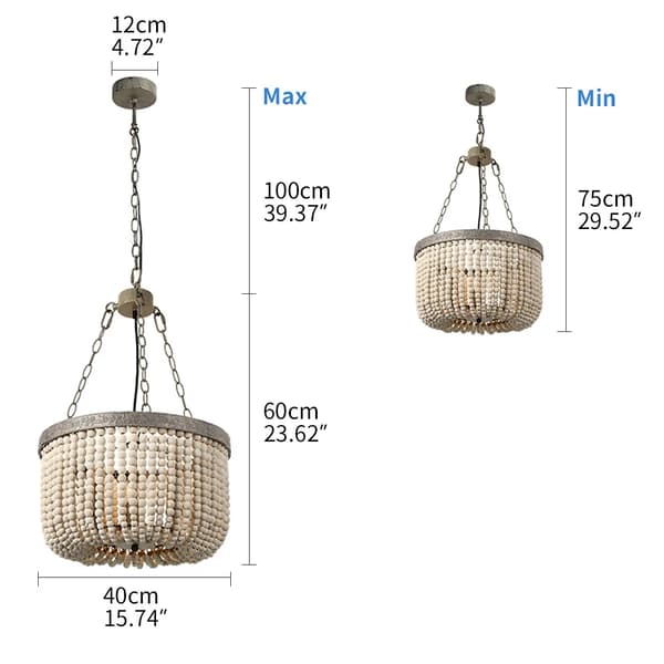 Træperle Lysekrone, Stilfuldt Vintage Design, Justerbare Belysningsmuligheder,træperler-WH