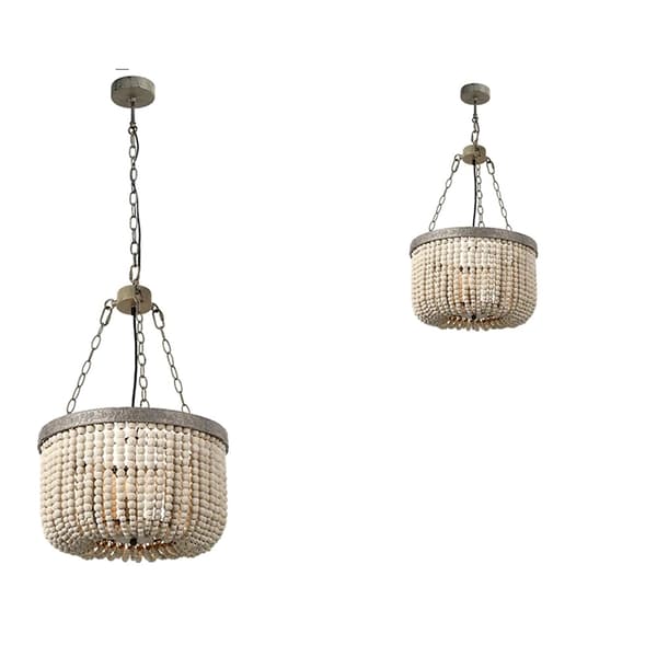 Træperle Lysekrone, Stilfuldt Vintage Design, Justerbare Belysningsmuligheder,træperler-WH