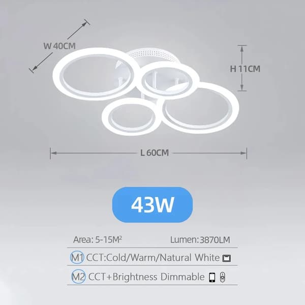 Modern LED-krona, 43W effekt, 3 färgtemperaturalternativ,3 Färger Bytbara, VIT