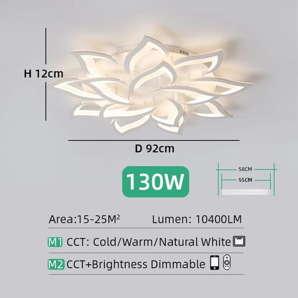 LED-krona, olika storlekar (5-35 m²), kall/varm/naturlig vit, dimbar,vit 14 ljus, APP med RC dimbar