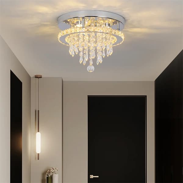 Kristall LED Taklampa, Bytbara Ljusfärger, Elegant Måne- och Soldesign,D30CM, Kall Vit