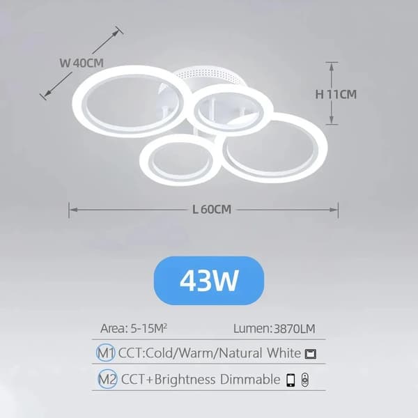 Modern taklampa med kristallkrona, 43W LED, dimbar och smart kontroll,4 Lampor