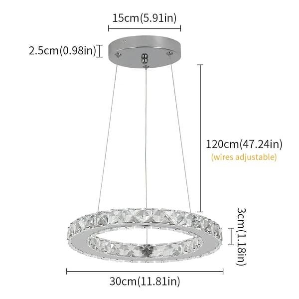 Krystal Loftlampe, Justerbar Højde, Moderne Stil,30 cm, 3 farver Skiftelig