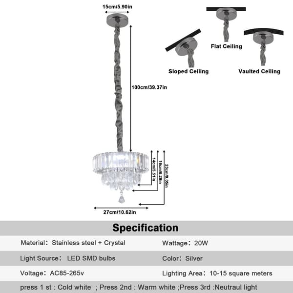 Modern taklampa, stilren kristalldesign, energieffektiv,Dia 28cm