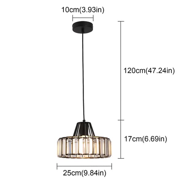 Krystal Pendellampe, Elegant Design, Justerbar Længde,En stil Sort