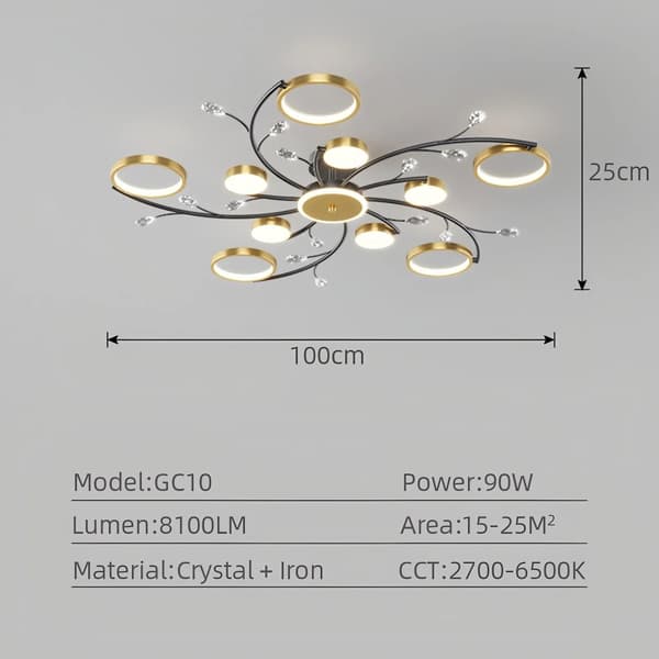 Modern LED Taklampa, Dimbar, Kristall + Järn,10 huvuden