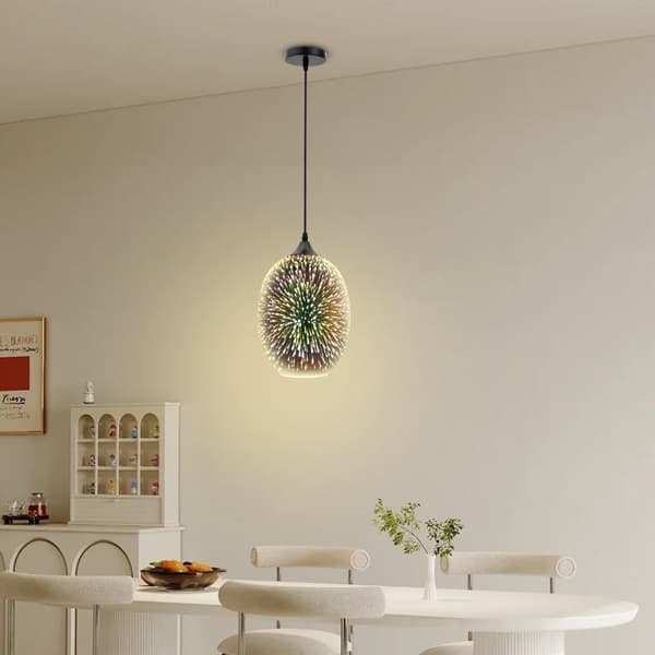 LED 3D Fyrverkeri Kandelaber, Justerbar Upphängningskabel, Flerfärgad Glasdesign, Lämplig för Olika Rum