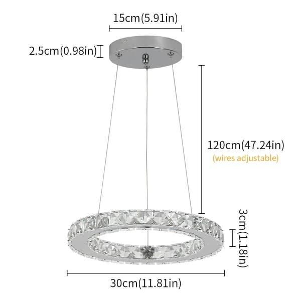 Kristallhängen ljus, dimbar, justerbar höjd,Dimmable RC, 30cm ring krom