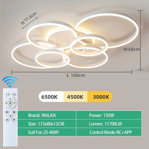 Modern LED Taklampa, Dimbar, Fjärrkontroll, Halvinfälld Montering,VIT