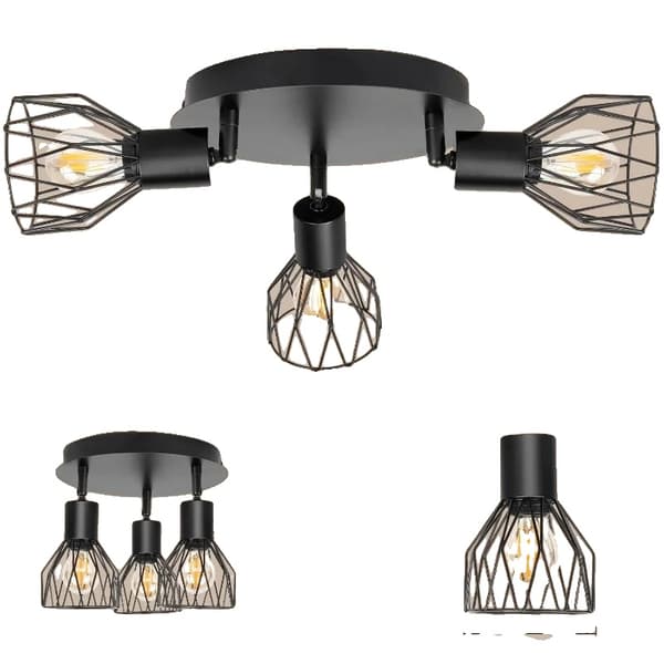 3-armad ljuskrona, justerbara trådkorgslampor, E14 sockel, modern stil,Ingen glödlampa, svart