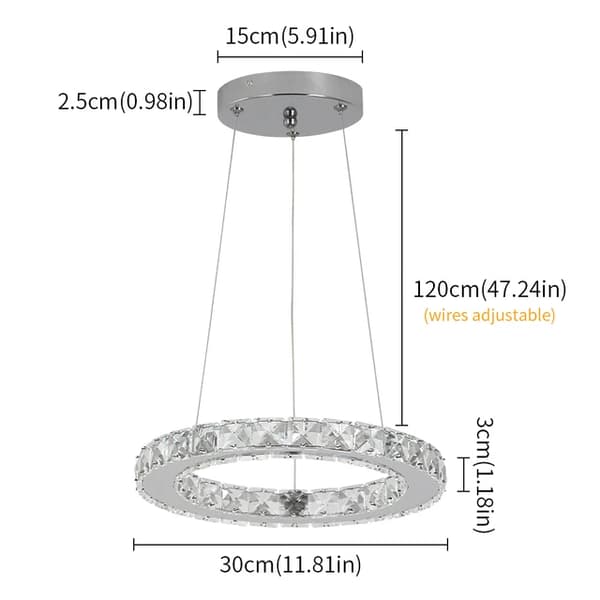 Hängande lampa, design med kristallringar, dimbar LED-teknik, 1 ring, Dimbar fjärrkontroll