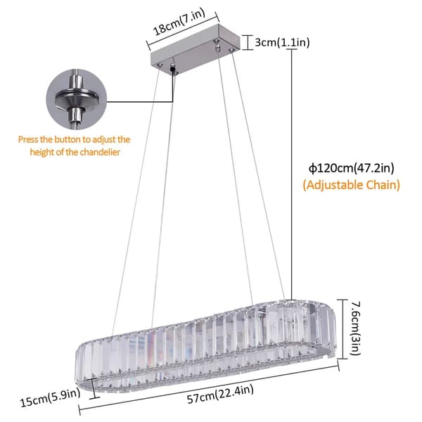 Modern kristallkrona, justerbar höjd, energieffektiv LED,Varm vit, oval 57 cm