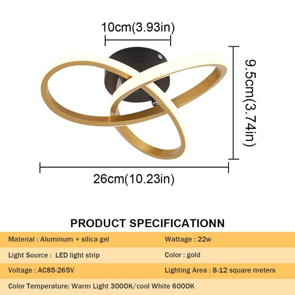 Kronljusstake, modern design, akrylmaterial, klöver guld, varmvit