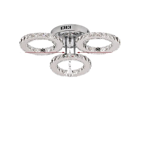 Modern LED Kristall Taklampa, 2600lm, Krom Finish,3 ringar, fjärrkontroll