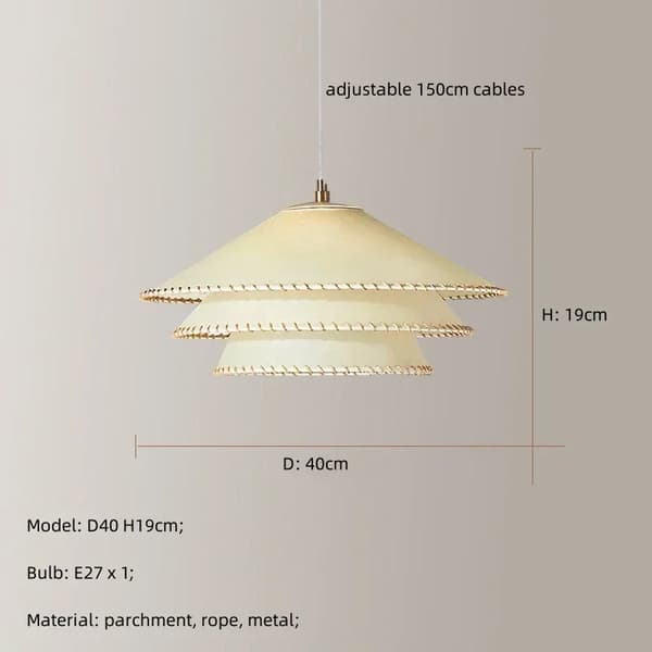 Minimalistisk Papperslampkrona, Justerbar Höjd, E27 Lampa Ingår,D40cm, varmt ljus