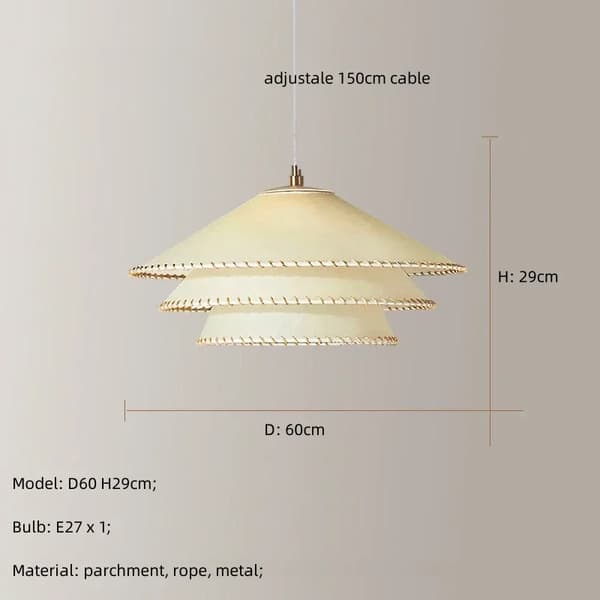 Minimalistisk Papperslampkrona, Justerbar Höjd, E27 Lampa Ingår,D60cm, varmt ljus