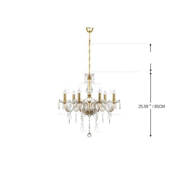Kristallkrona, Sex-Ljus Design, Justerbar Höjd, Elegant Guld Finish,6 armar guld