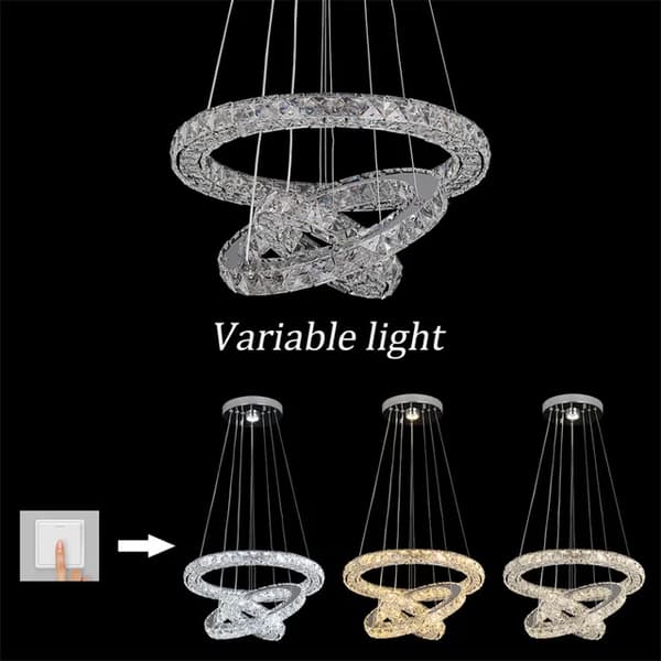 Hängande lampa, Lyxig design, Kristall LED-teknik, 3rings D20XD30X40cm, Varmvit