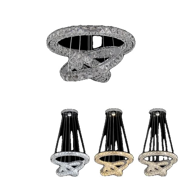 Hängande lampa, Lyxig design, Kristall LED-teknik, 3rings D20XD30X40cm, Kallvit